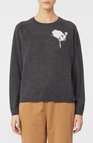 MM by Max Mara Paco Intarsia Flower Virgin Wool Crewneck Sweater