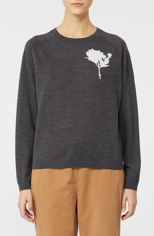 Mm By Max Mara Paco Intarsia Flower Virgin Wool Crewneck Sweater In Gray