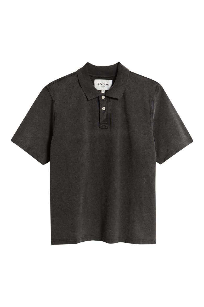 Brushed Cotton Piqué Polo, Alternate, color, WASHED BLACK