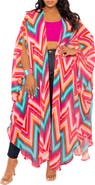 BUXOM COUTURE Chevron Print Chiffon Robe with Wrist Bands