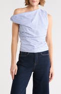 Good American Stripe One-Shoulder Poplin Top