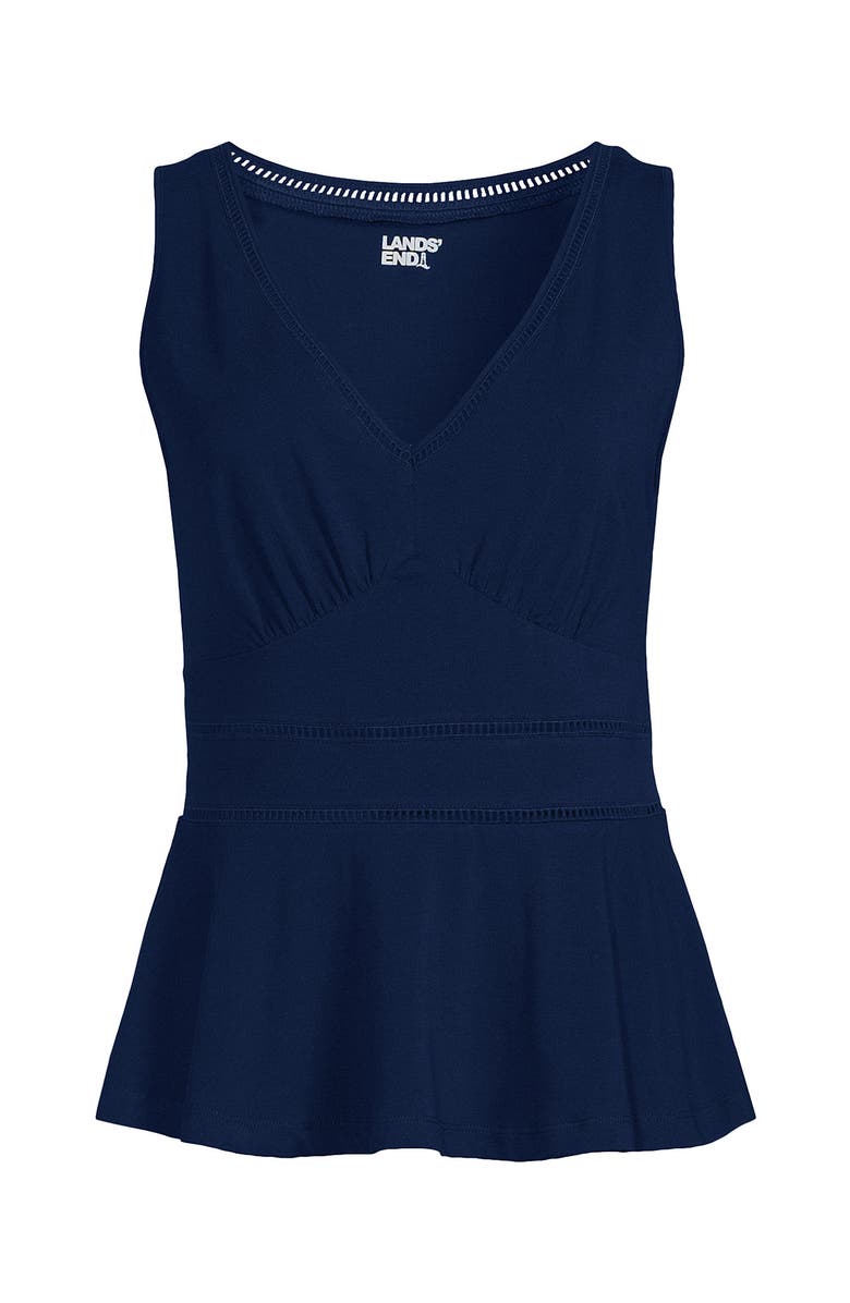 Lands' End Regular Size Sleeveless LWCM Lattice Peplum VNeck Top, Alternate, color, Deep Sea Navy
