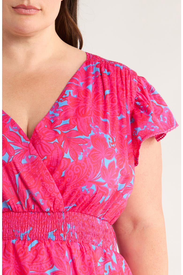 Delina Floral Gerry Puff Sleeve Cotton Minidress, Alternate, color, PINK/ BLUE