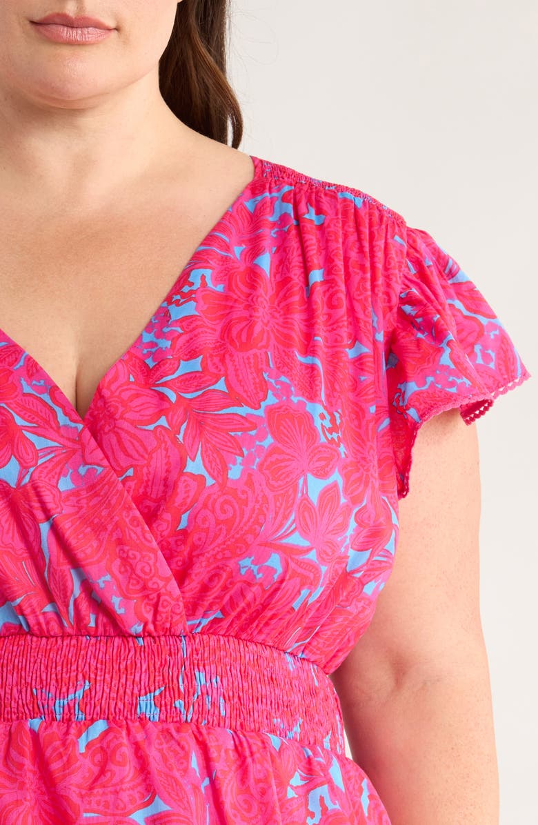 SUGARLIPS Delina Floral Gerry Puff Sleeve Cotton Minidress, Alternate, color, Pink/ Blue