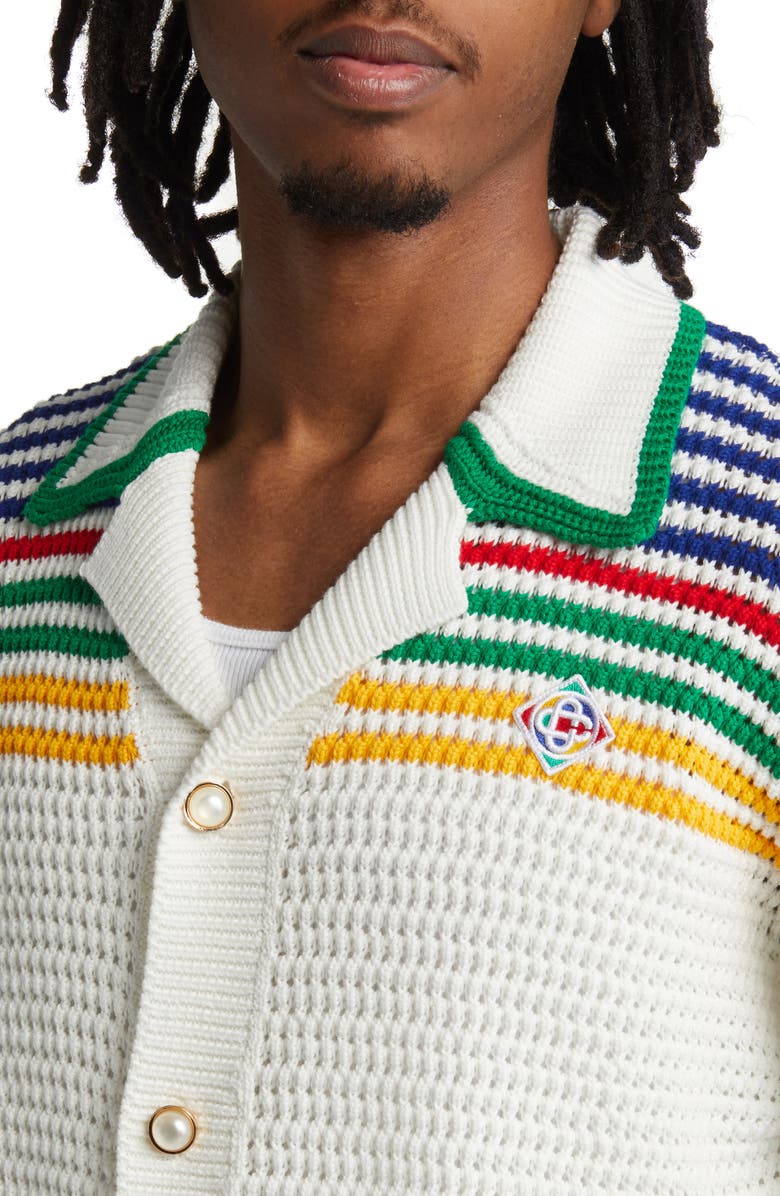 Casablanca Rainbow Crochet Stitch Short Sleeve Button-Up Shirt, Alternate, color,