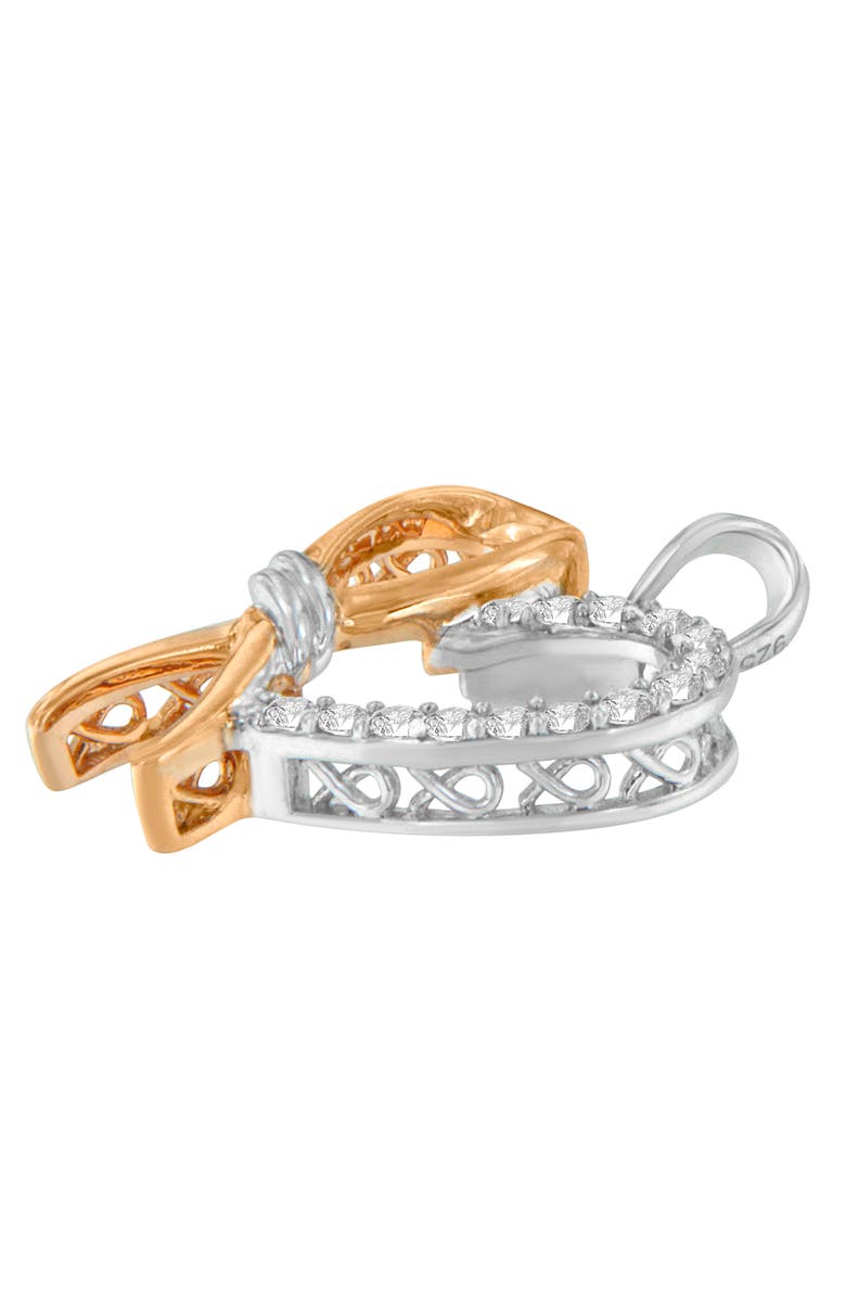 Haus of Brilliance Two-Toned Silver 1/5 cttw Round Cut Diamond Ribbon Heart Accent Pendant Necklace, Alternate, color, White