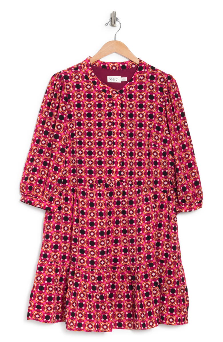 Eliza J Floral Medallion 3/4 Sleeve Ruffle Dress, Alternate, color, 