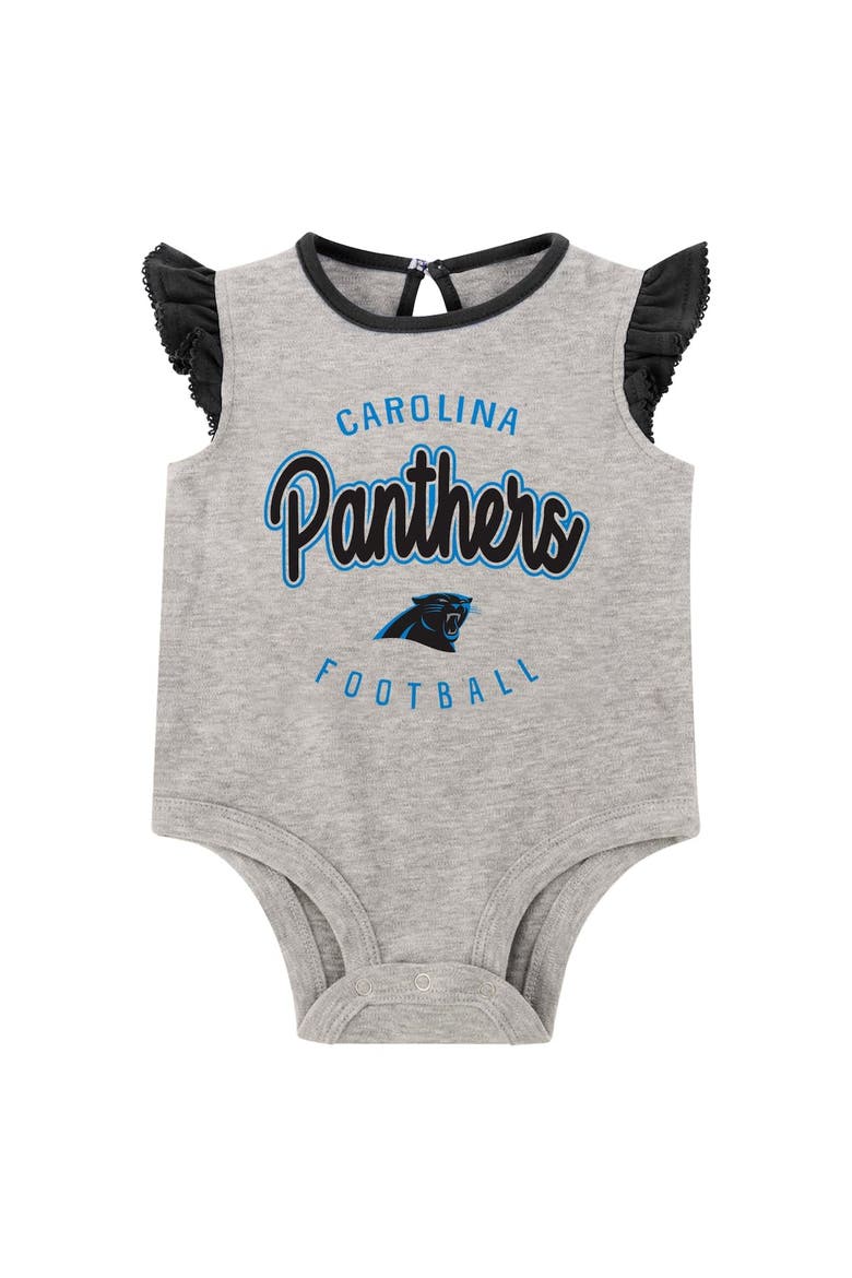 Girls Infant Heather Gray/Black Carolina Panthers All Dolled Up Three-Piece Bodysuit, Skirt & Booties Set, Alternate, color, Heather Gray