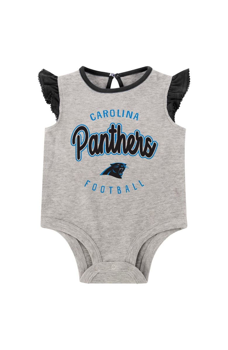 Outerstuff Girls Infant Heather Gray/Black Carolina Panthers All Dolled Up Three-Piece Bodysuit, Skirt & Booties Set, Alternate, color, 