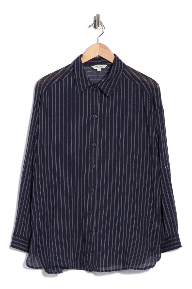 Stripe Long Sleeve Button-Up Shirt, Alternate, color, DK NAVY DASHING STRIPE