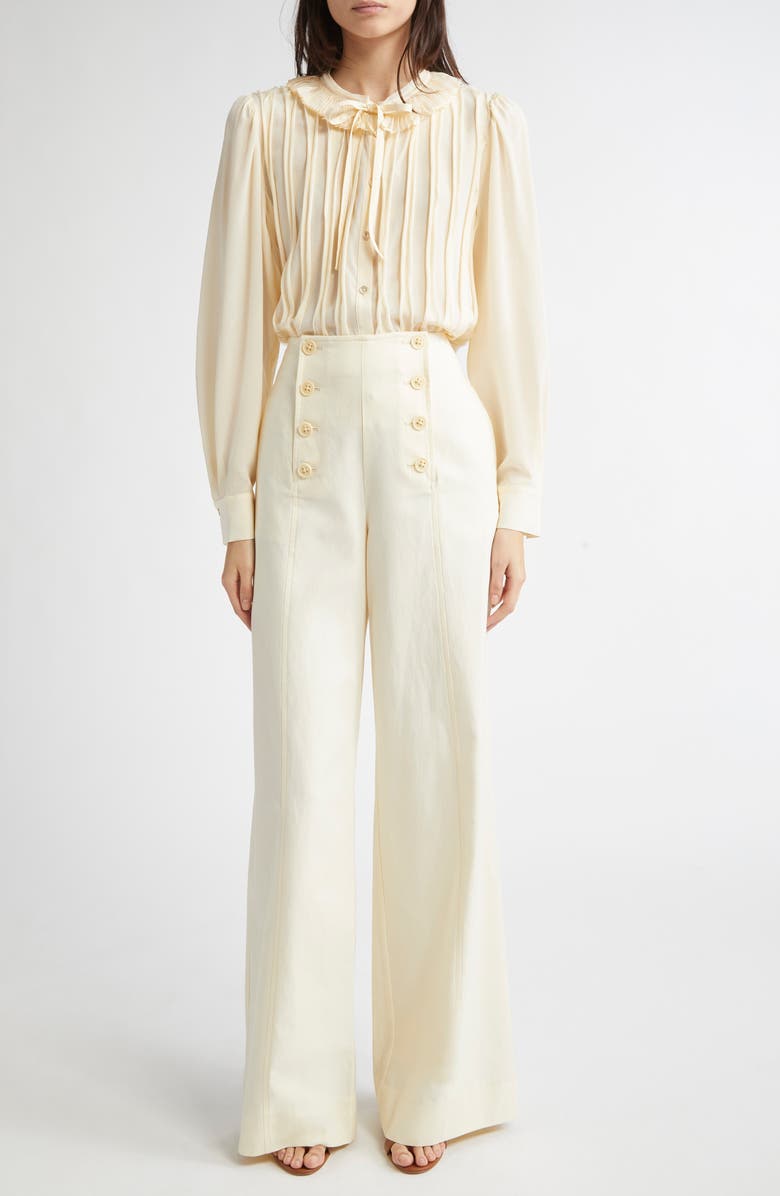 Ulla Johnson Karla Pintuck Pleated Silk Top, Alternate, color, Cowrie