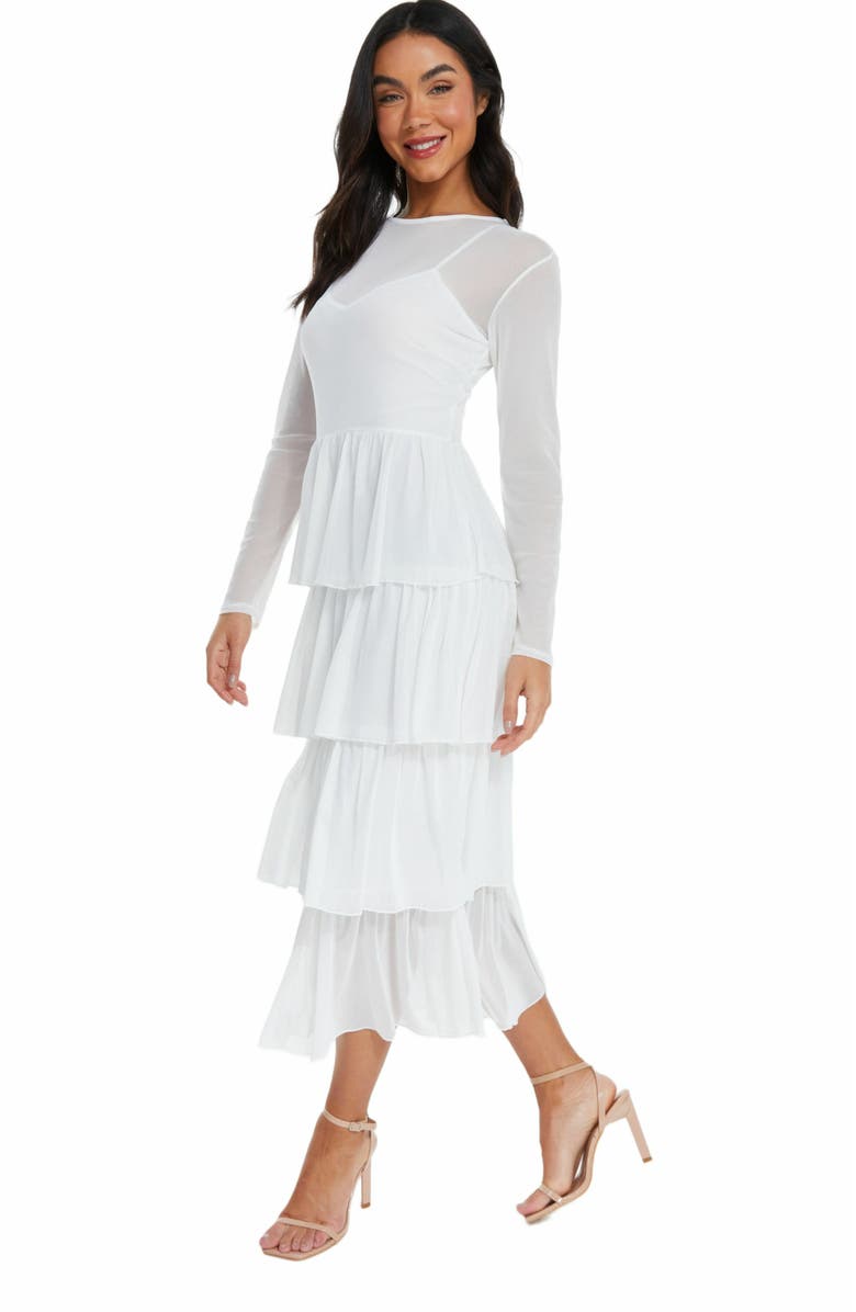 QUIZ Mesh Tiered Skater Dress, Alternate, color,