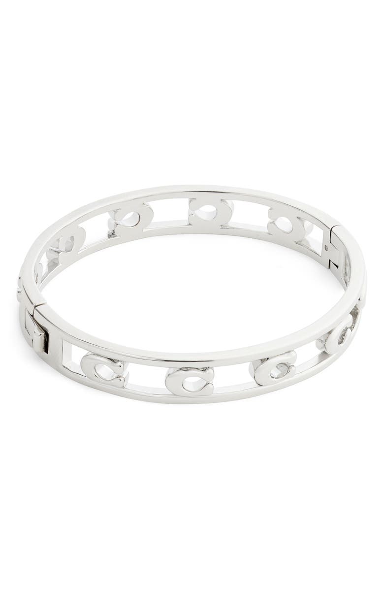 COACH Sculpted C Hinge Bangle, Alternate, color, Rhodium
