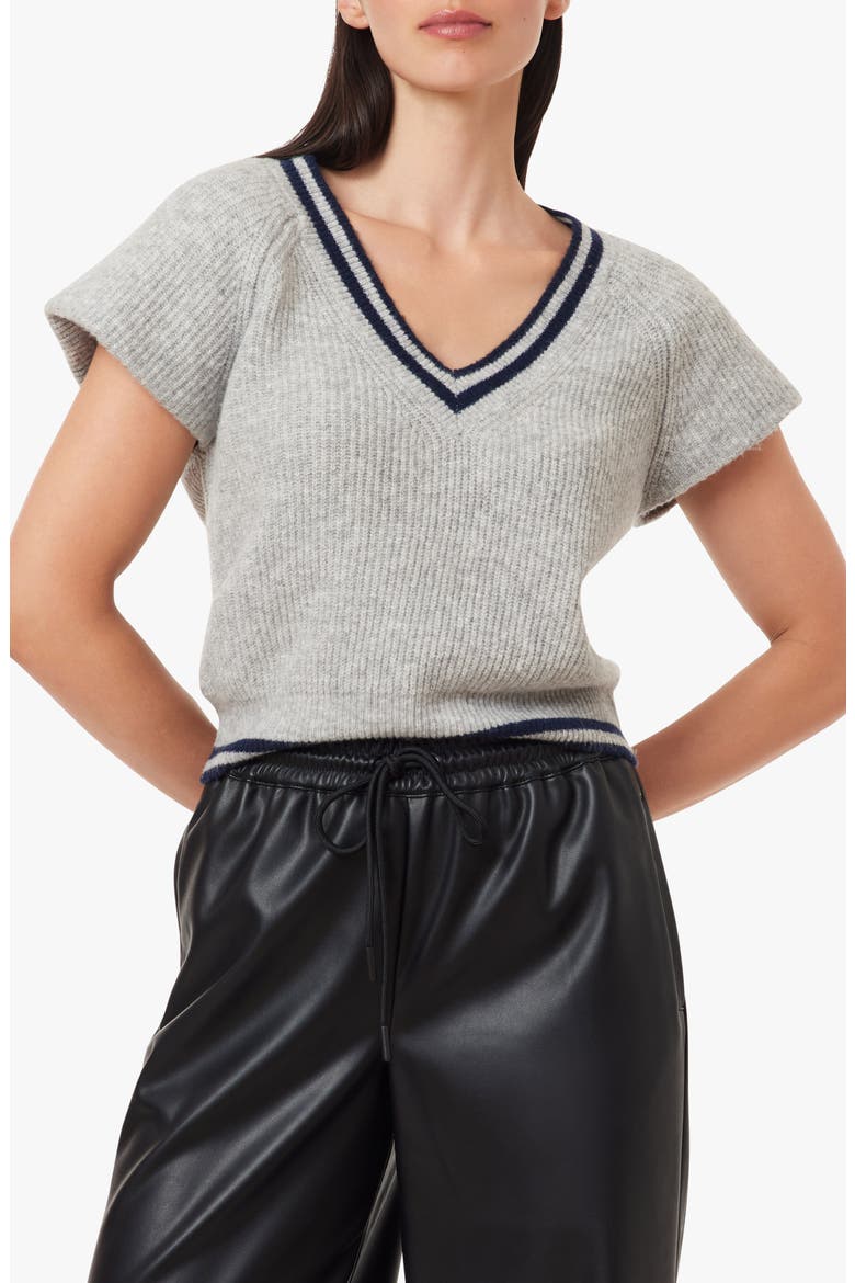 Ribbed Short Sleeve Sweater, Main, color, HEATHER GREY