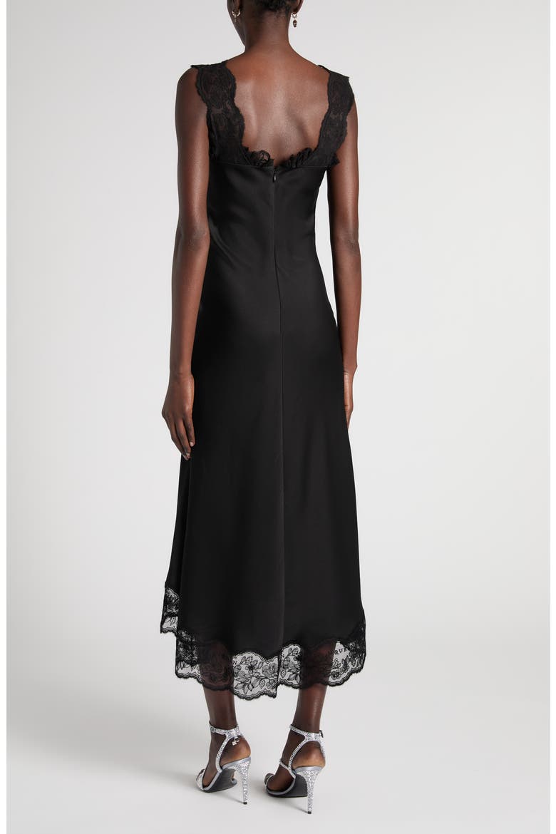 Lace Trim Satin Cocktail Dress, Alternate, color, BLACK