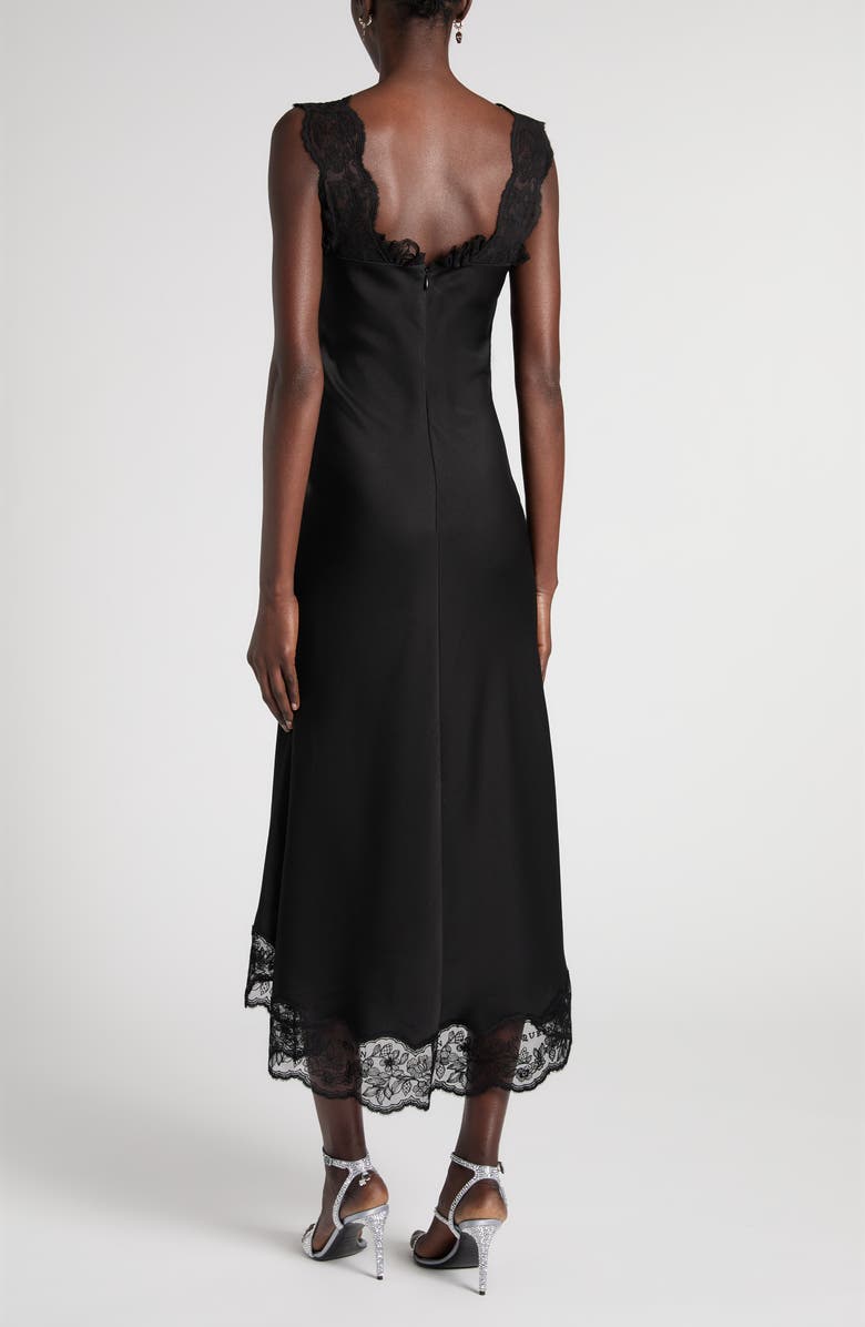 McQueen Lace Trim Satin Cocktail Dress, Alternate, color, Black
