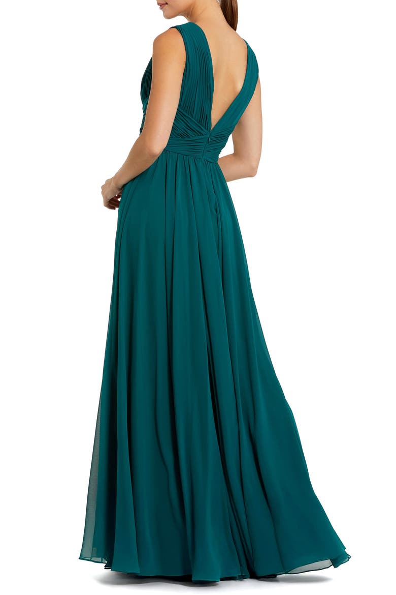 Sleeveless Ruched V Neck Chiffon Gown, Alternate, color, Teal
