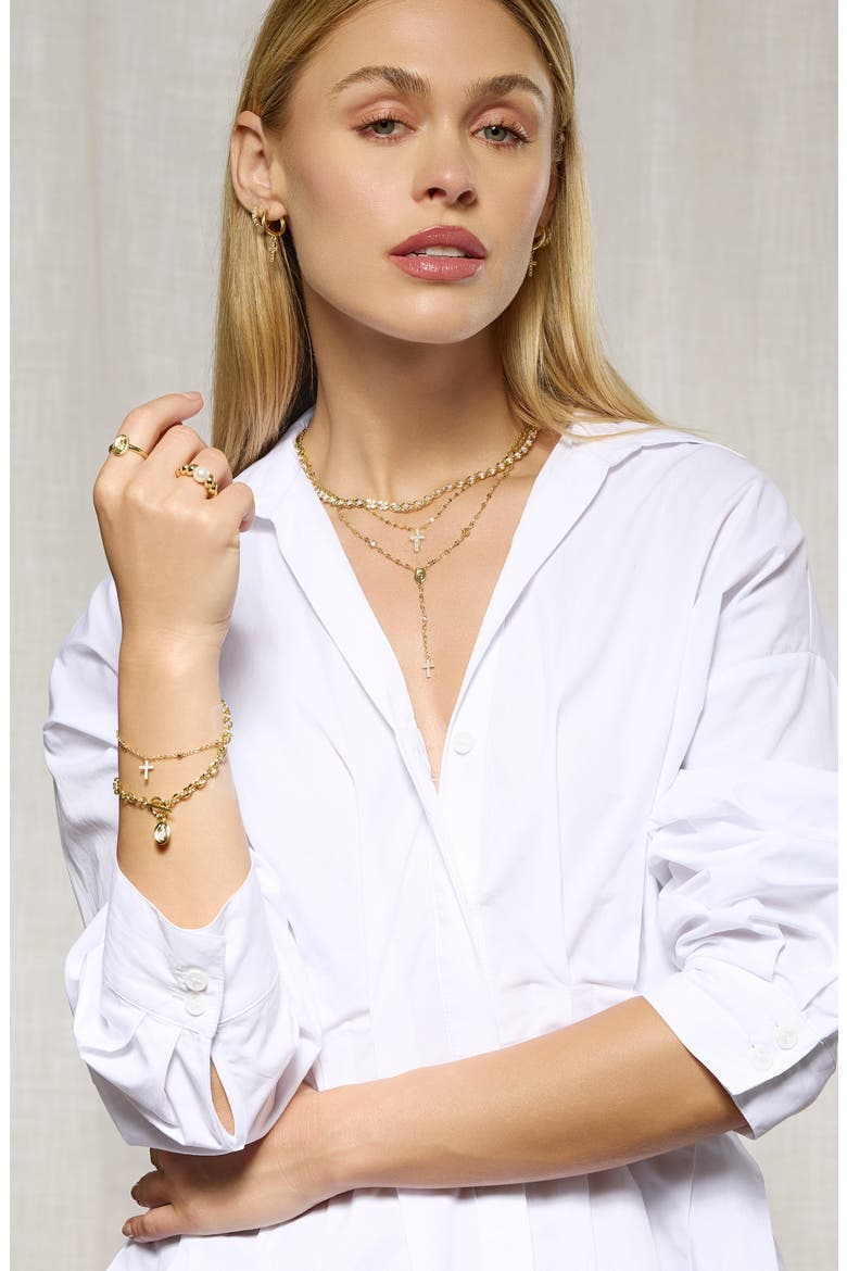Cubic Zirconia Cross Pendant Bracelet, Alternate, color, GOLD
