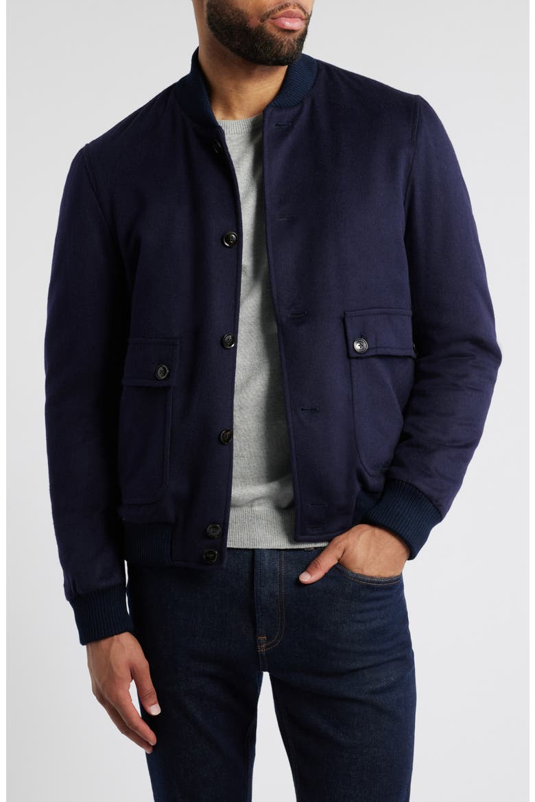 Silk & Cashmere Bomber Jacket, Main, color, NAVY