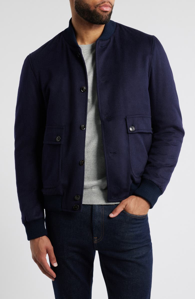 Zanella Silk & Cashmere Bomber Jacket, Main, color, Navy