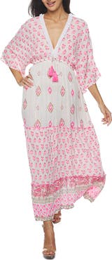RANEES Plunge Three-Quarter Sleeve Maxi Dress
