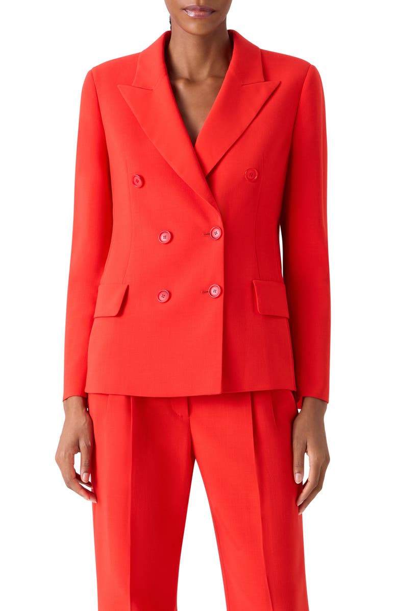 Akris Azalea Wool Double Breasted Jacket, Main, color, Vermillion