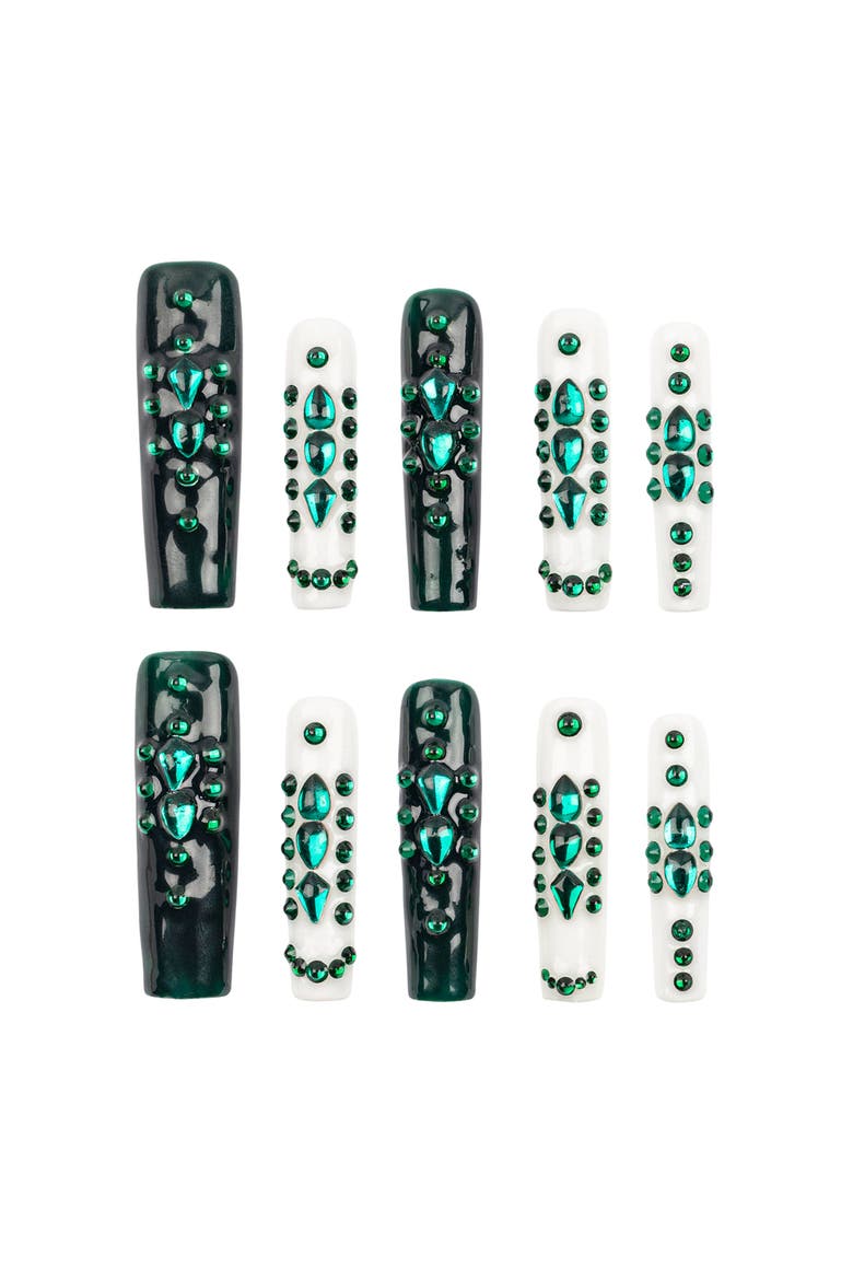 3H Luxury Handmade Press-on Nails - Green Enigma, Main, color, Multicolor