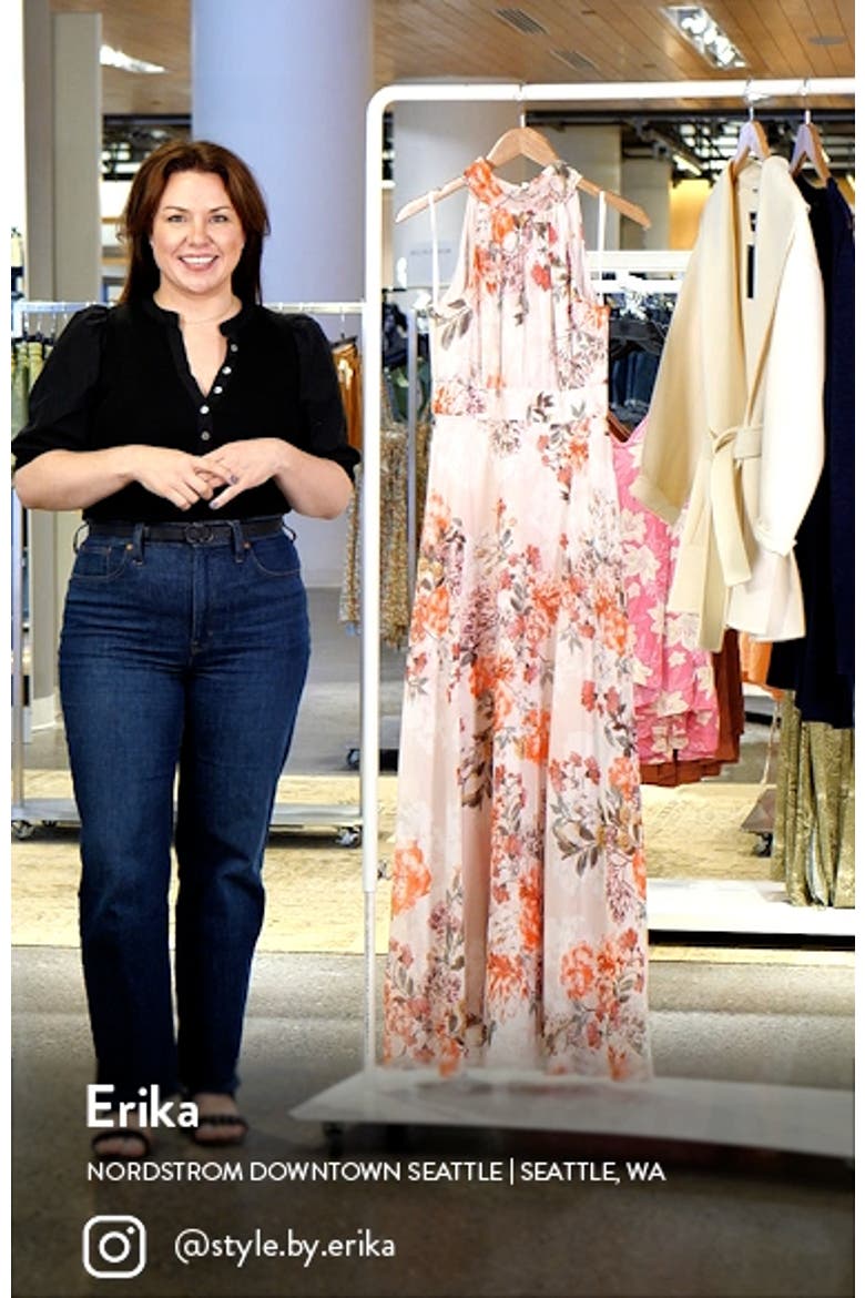 Floral Halter Neck Slim Maxi Dress video