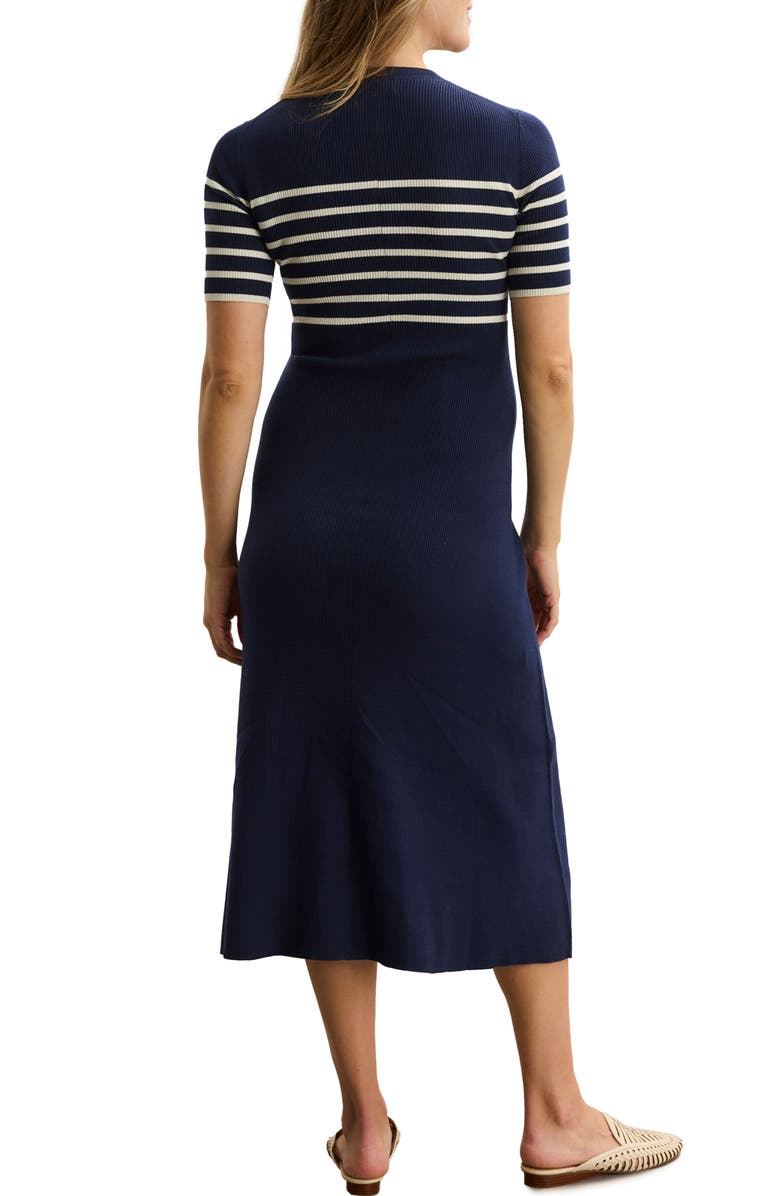 HATCH Collection The Kaitlyn Cotton Rib Maternity Dress, Alternate, color, Navy/White Stripe