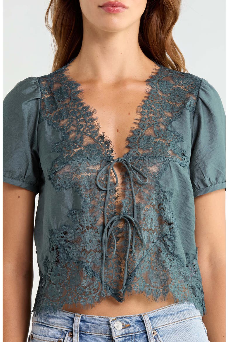 Lace Trim Flyaway Top, Alternate, color, BALSAM GREEN