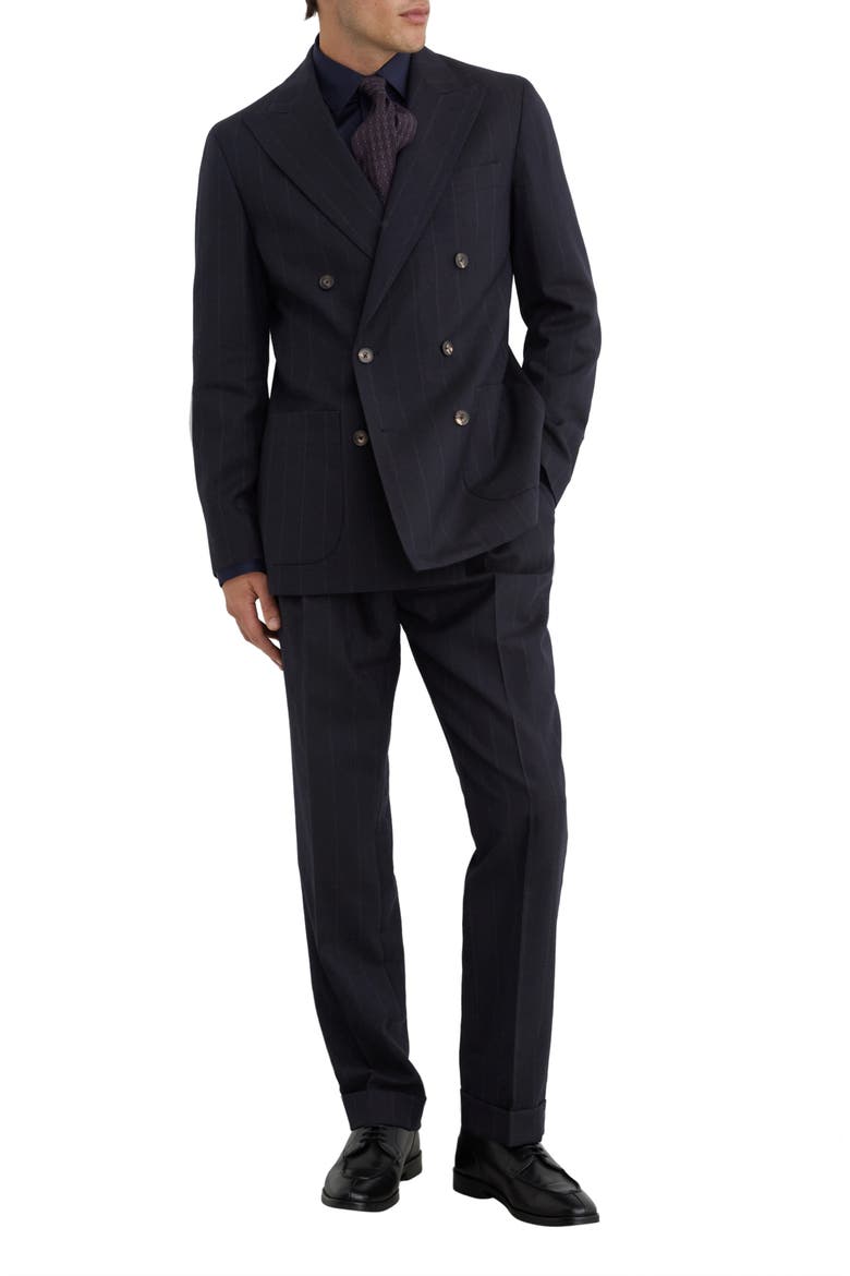 Valley Pinstripe Pleated Wool Formal Trousers, Alternate, color, NAVY