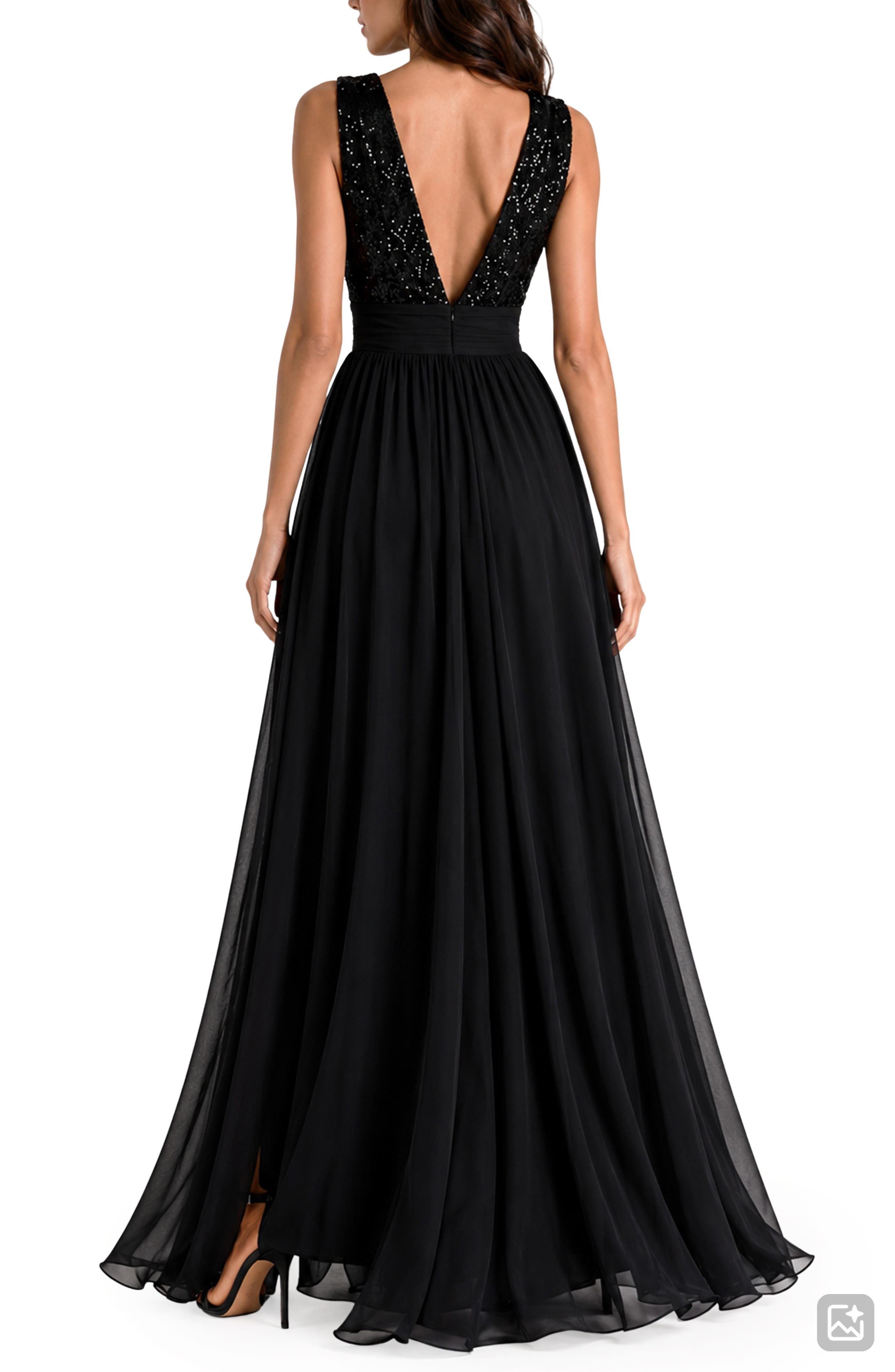 Love BY Design Daphne Sequin Top V-Plunge Maxi Dress - Champagne