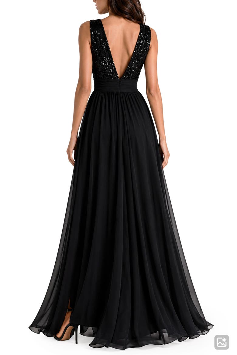 Daphne Sequin Top V-Plunge Maxi Dress, Alternate, color, BLACK