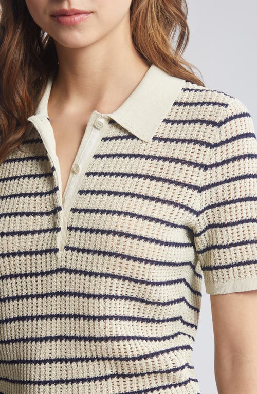 Shop Rag & Bone Viola Stripe Cotton Blend Polo Sweater In Turtle Dove Multi