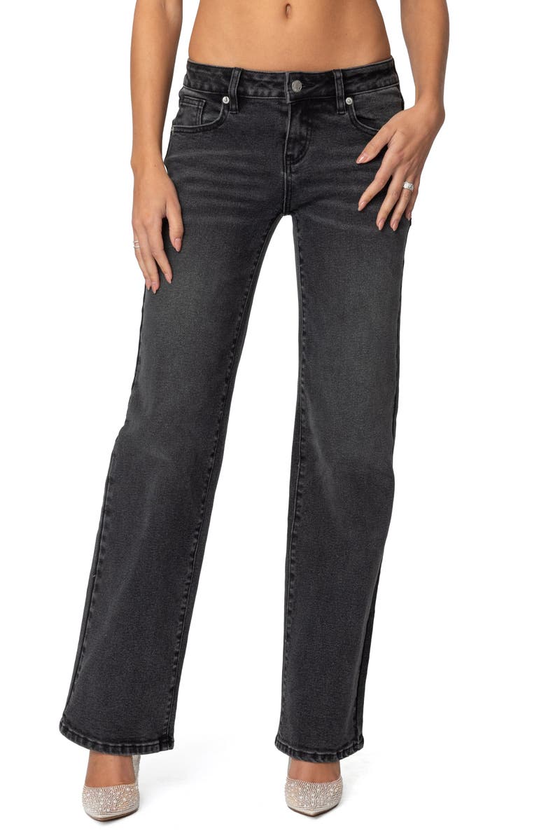 EDIKTED Shayna Low Rise Straight Leg Jeans, Main, color, Black