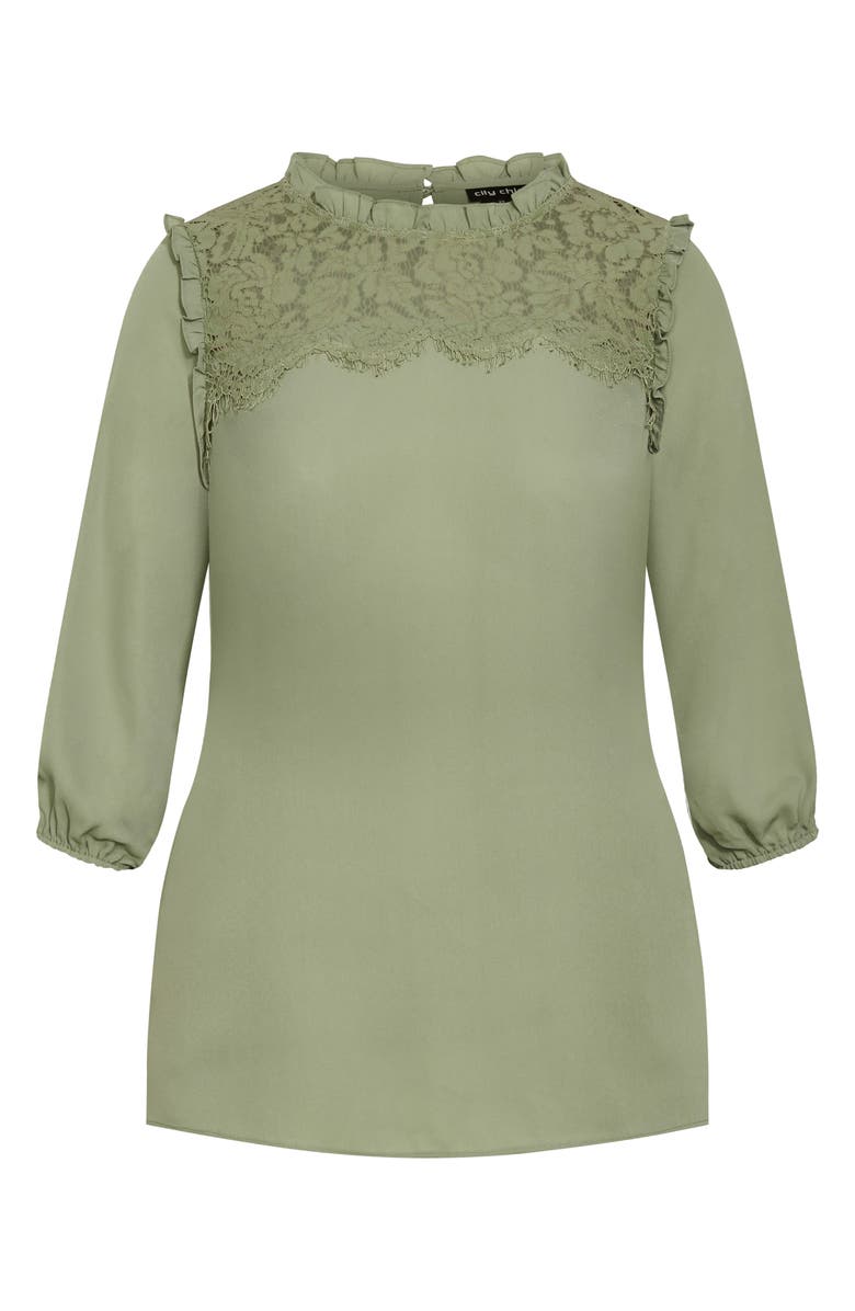 City Chic Katie Lace Yoke Top, Alternate, color, Sage