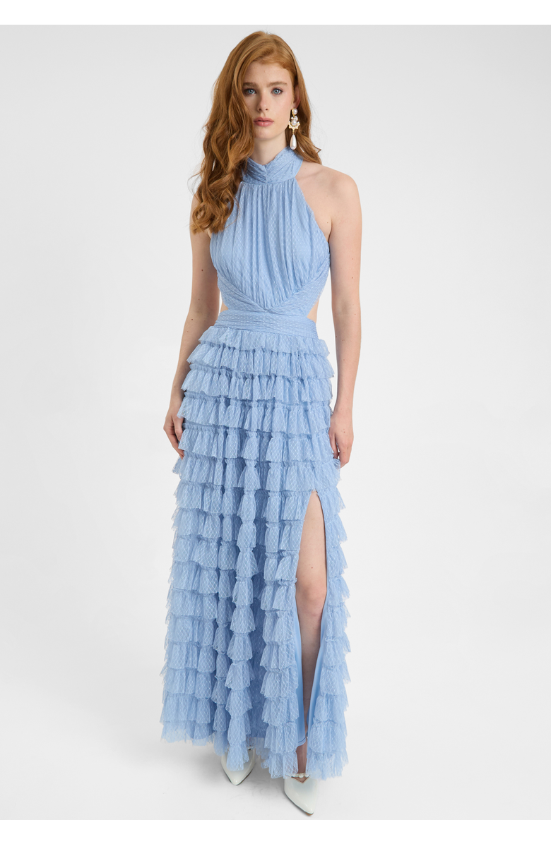 BEAUUT Ruffle Maxi Dress With halter Neck, Alternate, color, Powder Blue