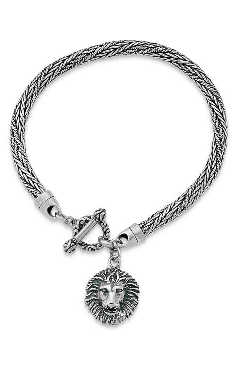 Sterling Silver Lion Charm Toggle Bracelet