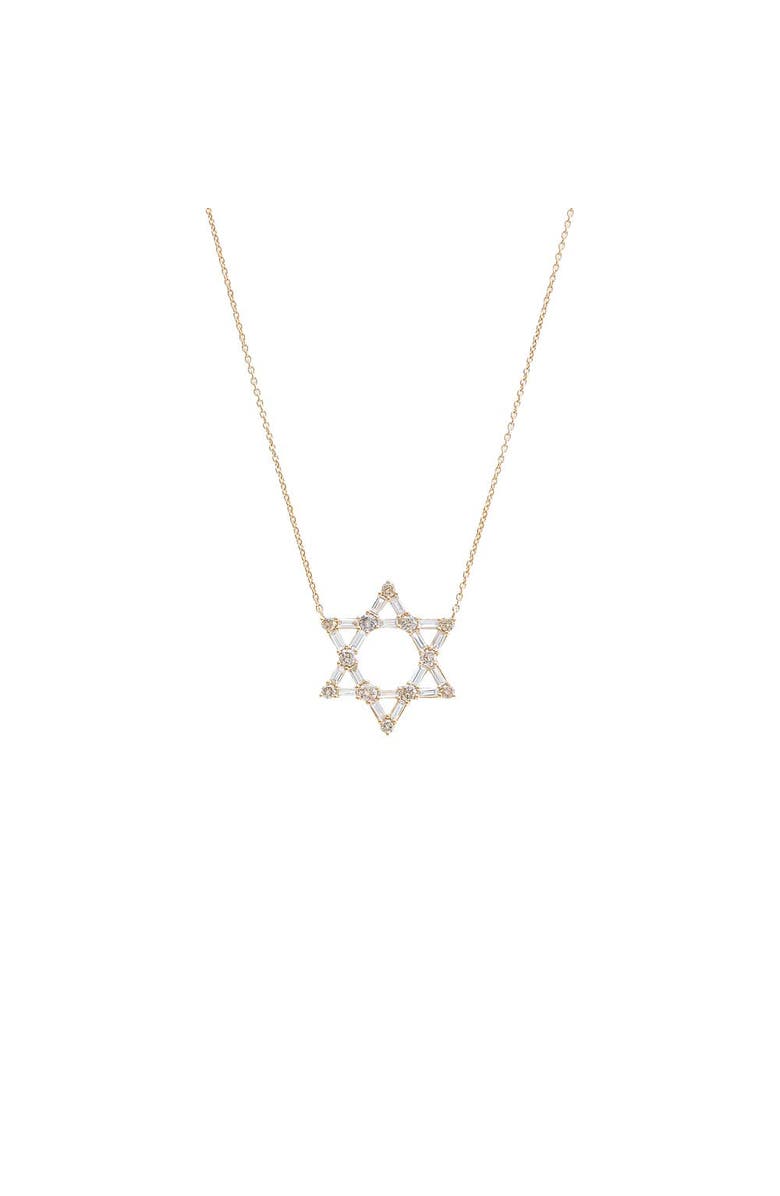 BY ADINA EDEN Diamond Baguette X Solitaire Large Star Of David Necklace 14K, Main, color, 