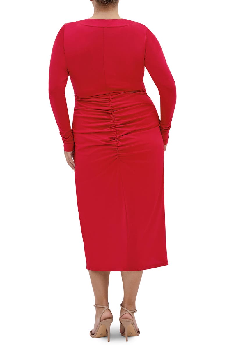 City Chic Marissa Ruched Long Sleeve Midi Dress, Alternate, color, Cherry