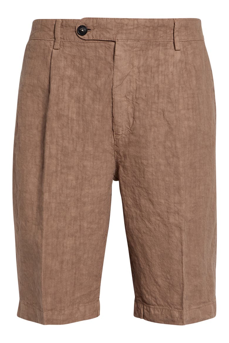 Pleated Longline Linen Shorts, Alternate, color, CLAY