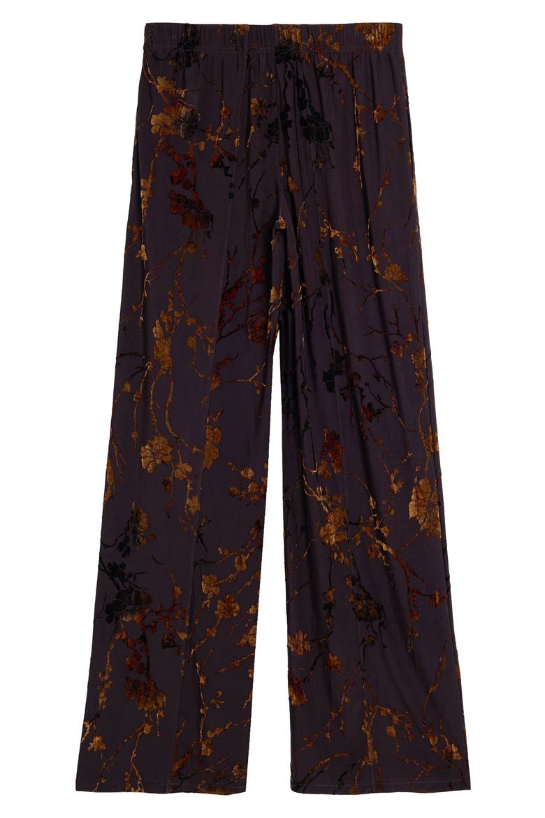 Burnout Floral Straight Leg Pants, Alternate, color, BROWN