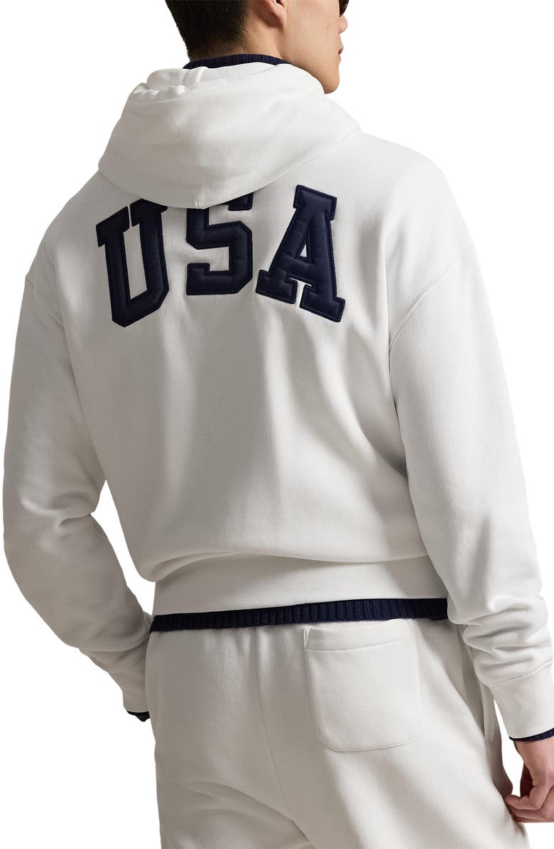 Polo Ralph Lauren Flag Fleece Pullover Hoodie, Alternate, color, White