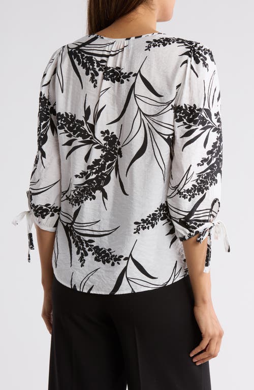 Renee C Floral Print V-neck Top In White