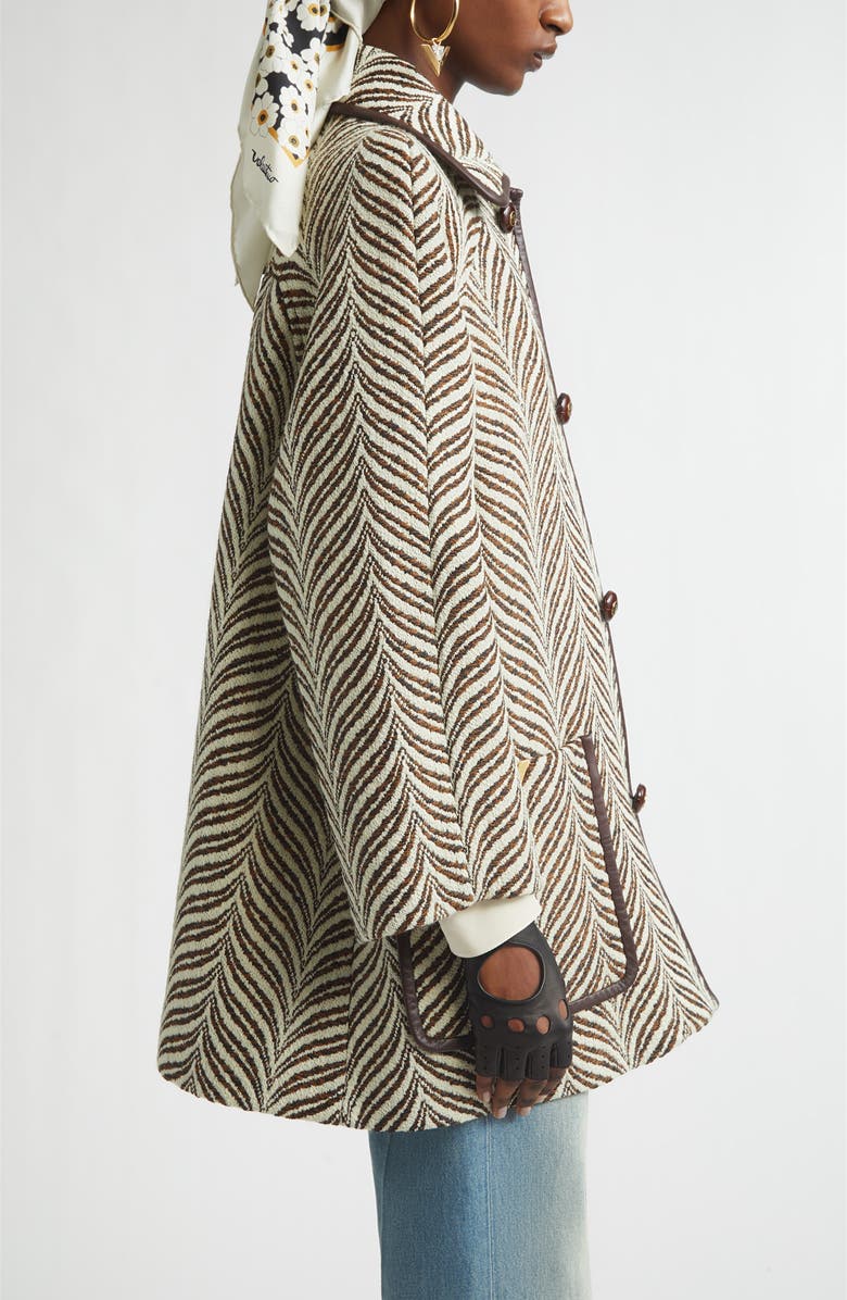 Valentino V-Detail Wool Blend Jacquard Coat, Alternate, color, 