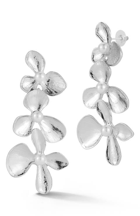 Faux Pearl Flower Drop Earrings