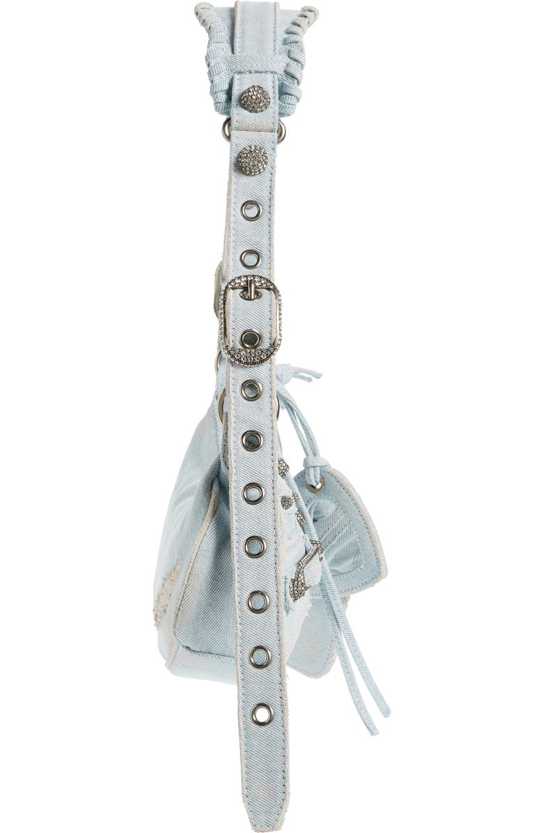 Balenciaga Extra Small Cagole Distressed Denim Shoulder Bag, Alternate, color,