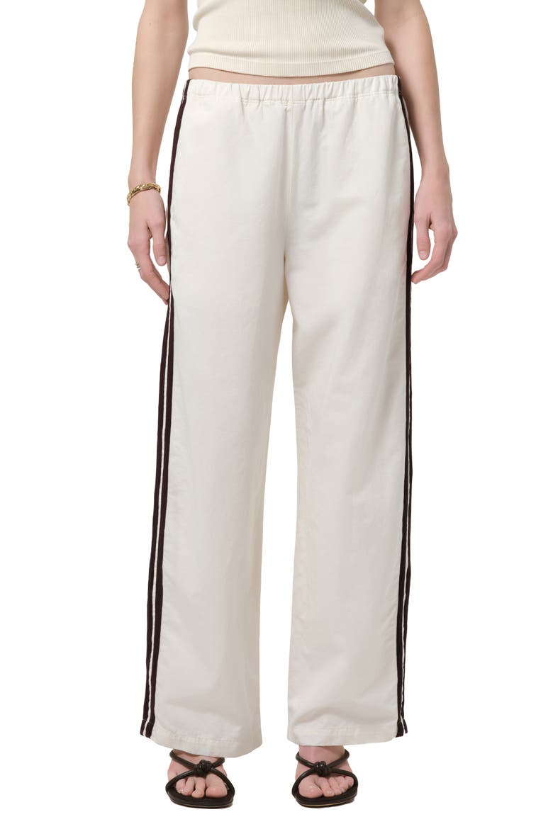 Aurora Side Stripe Cotton & Linen Track Pants, Main, color, CREAM