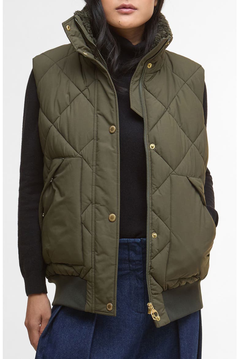 Becky Diamond Quilted Puffer Vest, Main, color, OLIVE/ ANCIENT TARTAN