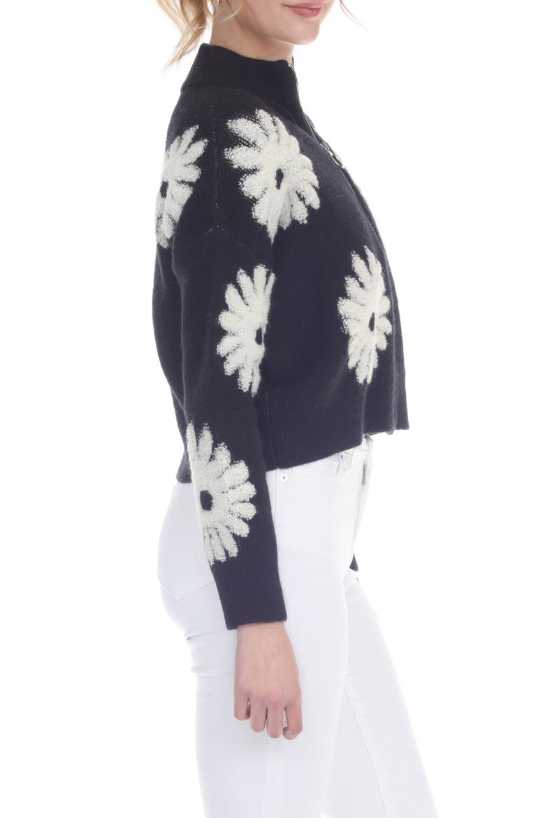 Flower Pop Zip Cardigan, Alternate, color, BLACK